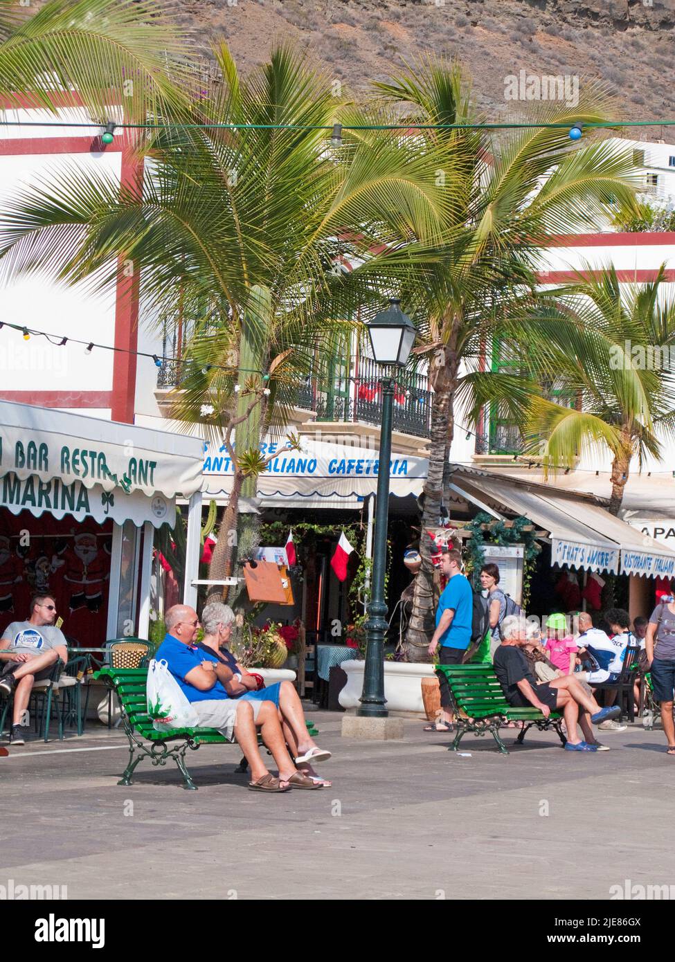 Restaurants and bars at the harbour promenade, Puerto de Mogan, Gran Canaria, Canary islands