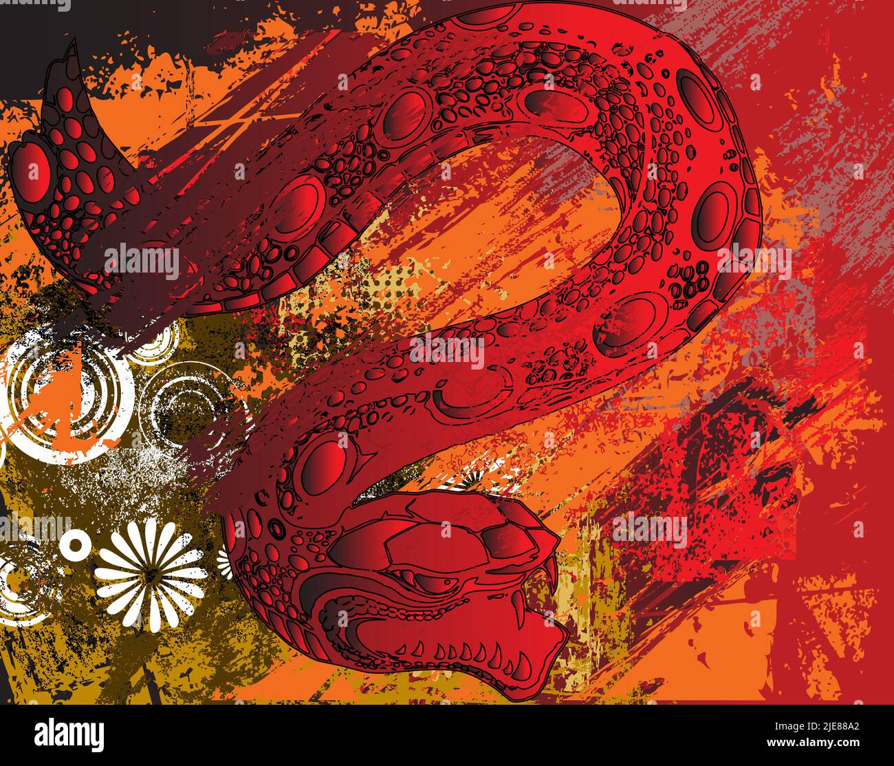 Snake attack on abstract background. Illustration art Stock Photo