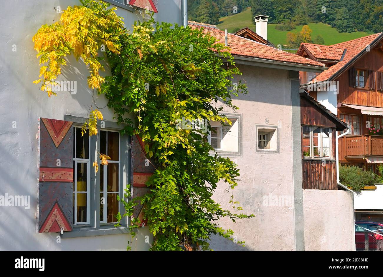 The scenic village of the world famous Heidi novel bestseller, Maienfeld CH Stock Photo