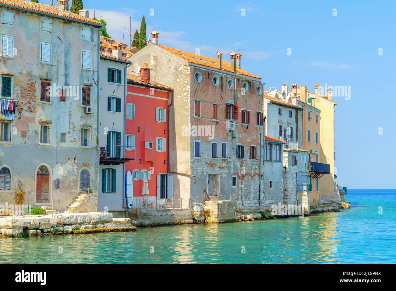 Part of the beautiful architecture of the old colorful houses on the Adriatic coast Stock Photo
