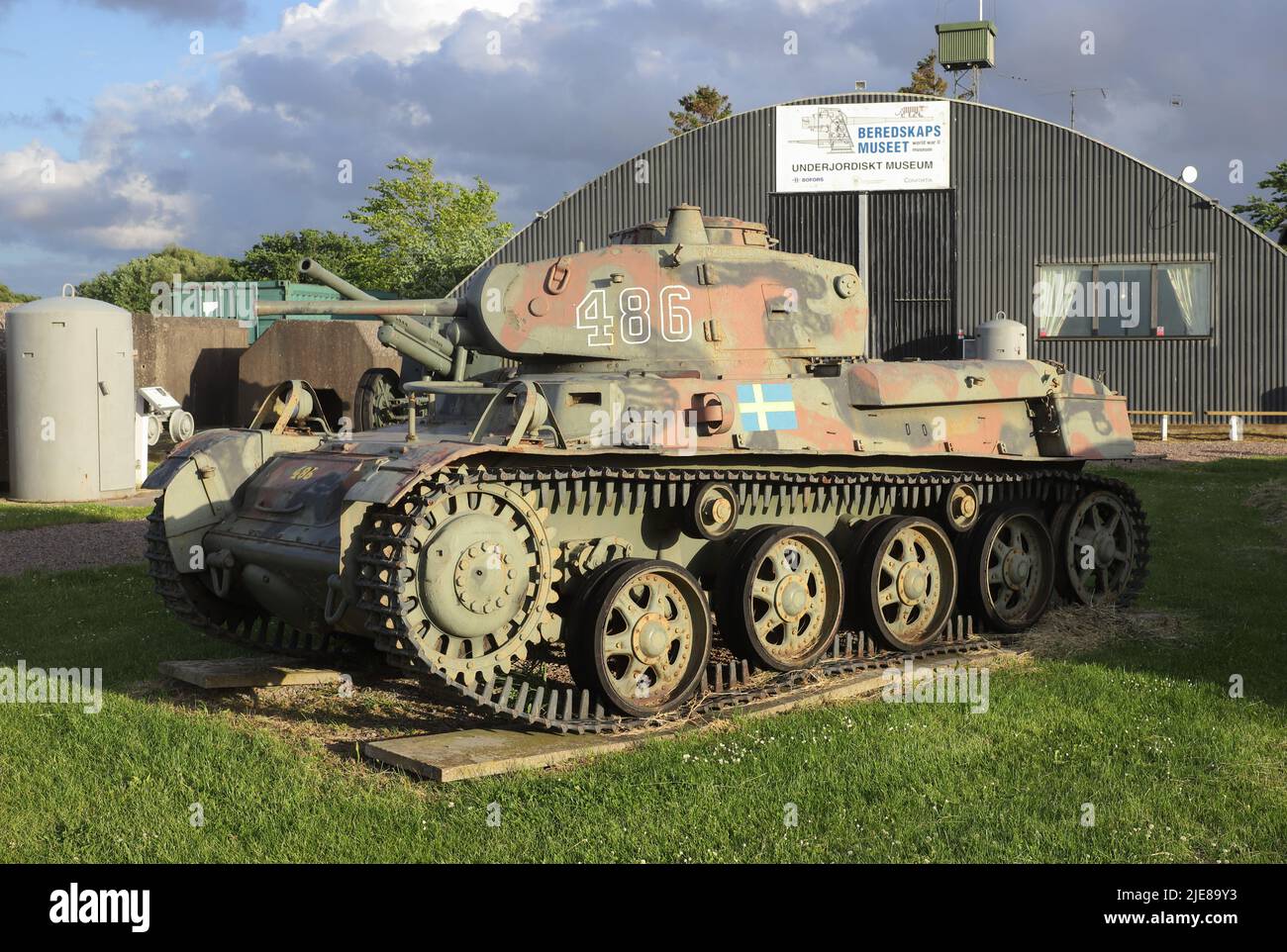 Helsingborg, Sweden - June 13, 2022: A tank m/40 in front of the Military Readiness Museum, Beredeskapsmuseet, located at Djuramossa. Stock Photo