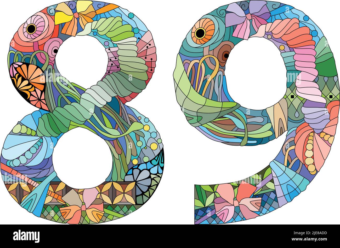 Eighty-nine number Isolated zentangle illustration for decoration Stock Vector