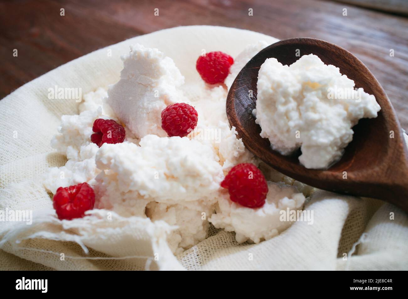 cottage cheese dessert with raspberry Stock Photo Alamy