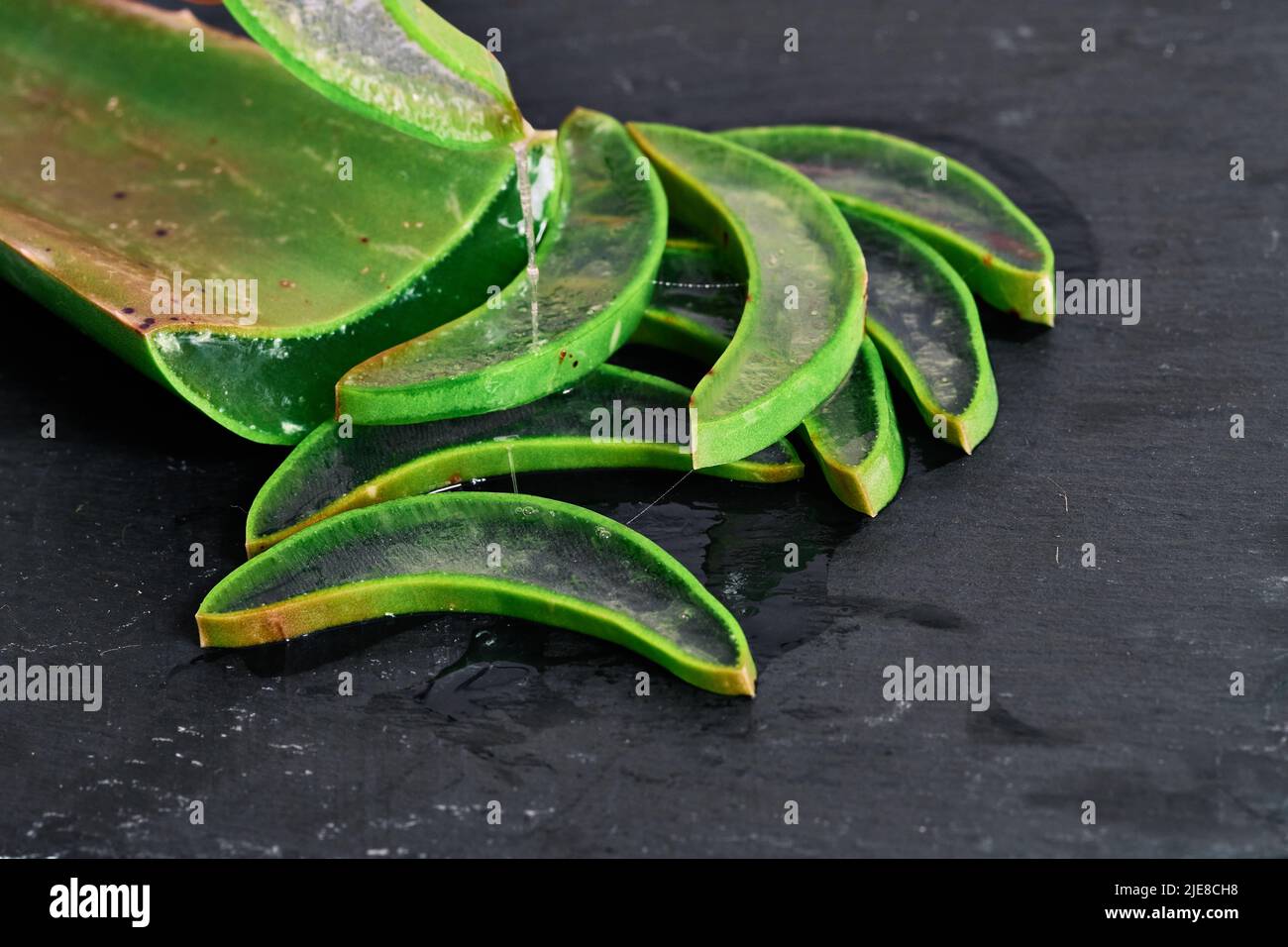 Pieces of aloe vera leaf and its gel. High quality photo Stock Photo