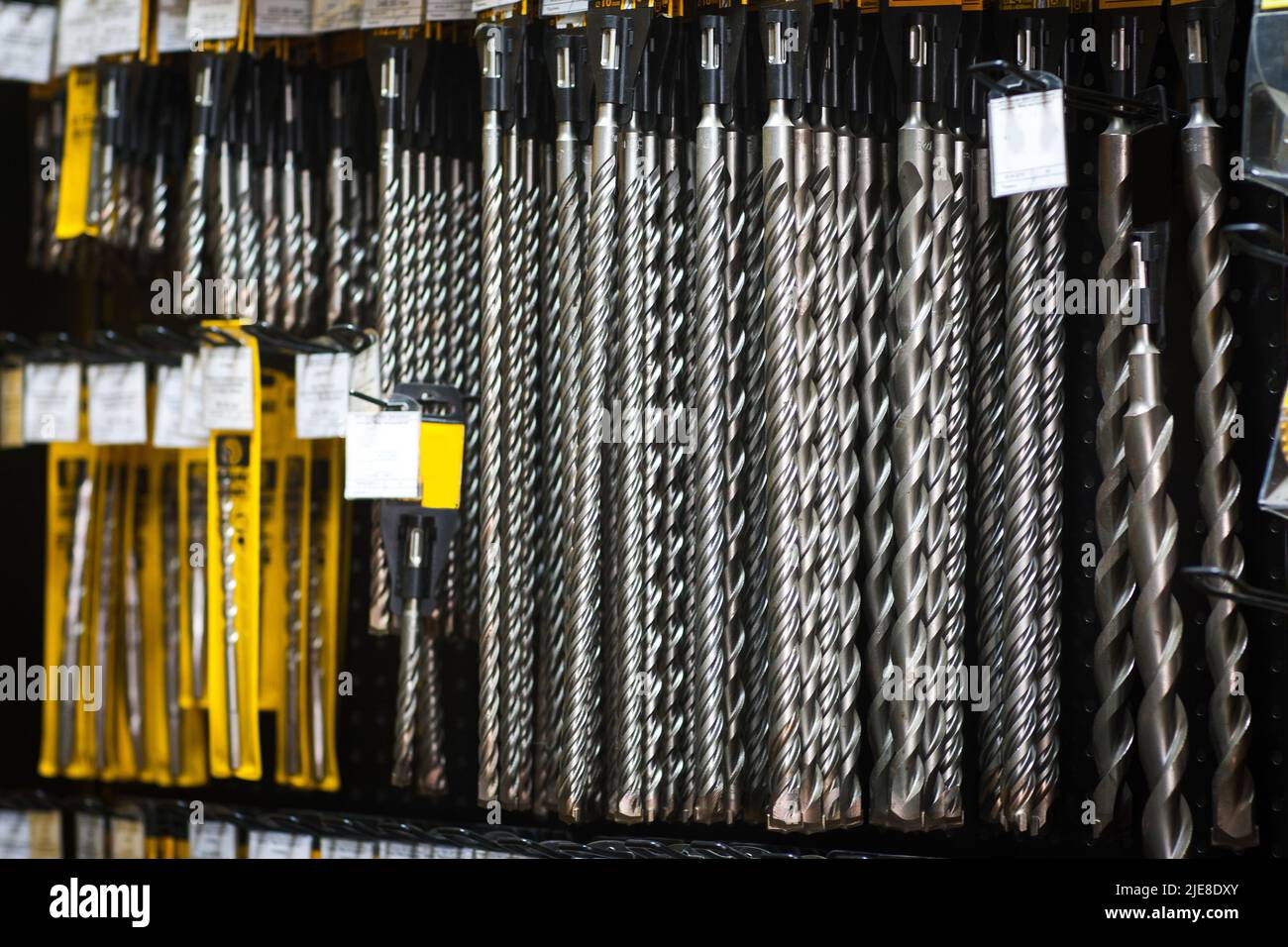 Retail. Drill part display on the tool store Stock Photo Alamy