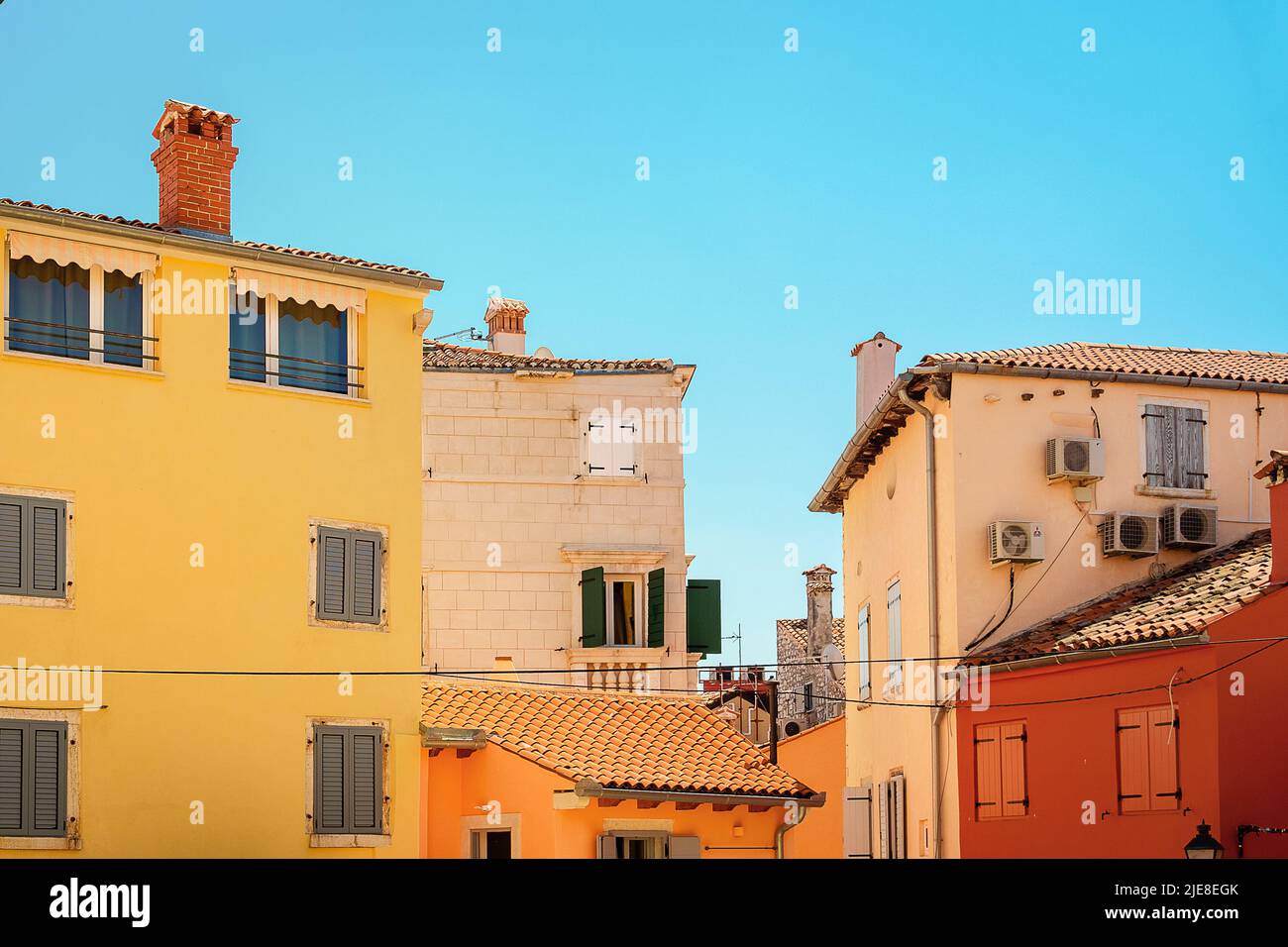 Colorful facades in center of old town of Rovinj, Croatia, Europe. Stock Photo