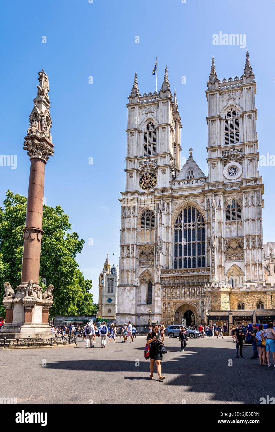 Western façade of Westminster Abbey, in Gothic style, burial place of English monarchs and famous people, City of Westminster, London, England, UK Stock Photo
