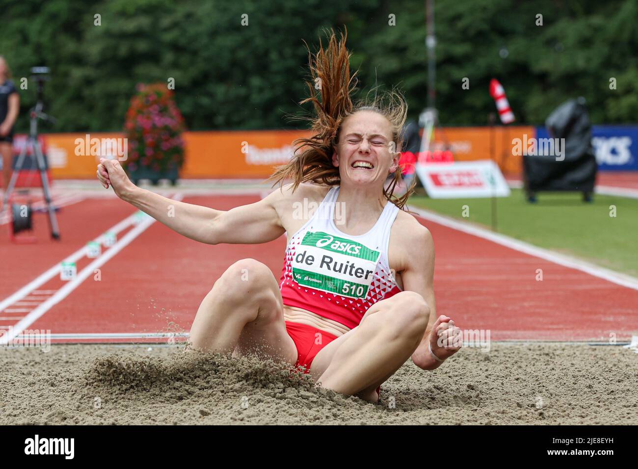 APELDOORN, NETHERLANDS - JUNE 26: Iris de Ruiter of The Netherlands  competing in the Women's long jump decathlon of the ASICS NK Atletiek 2022  - Day 3 at AV '34 on June