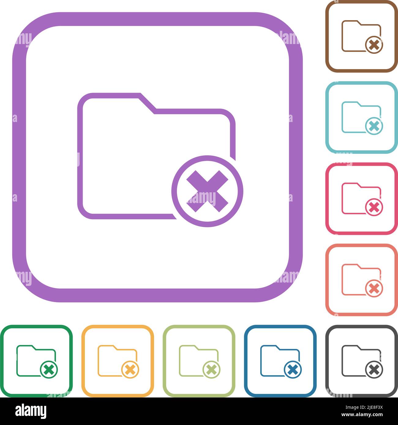 Cancel directory simple icons in color rounded square frames on white background Stock Vector
