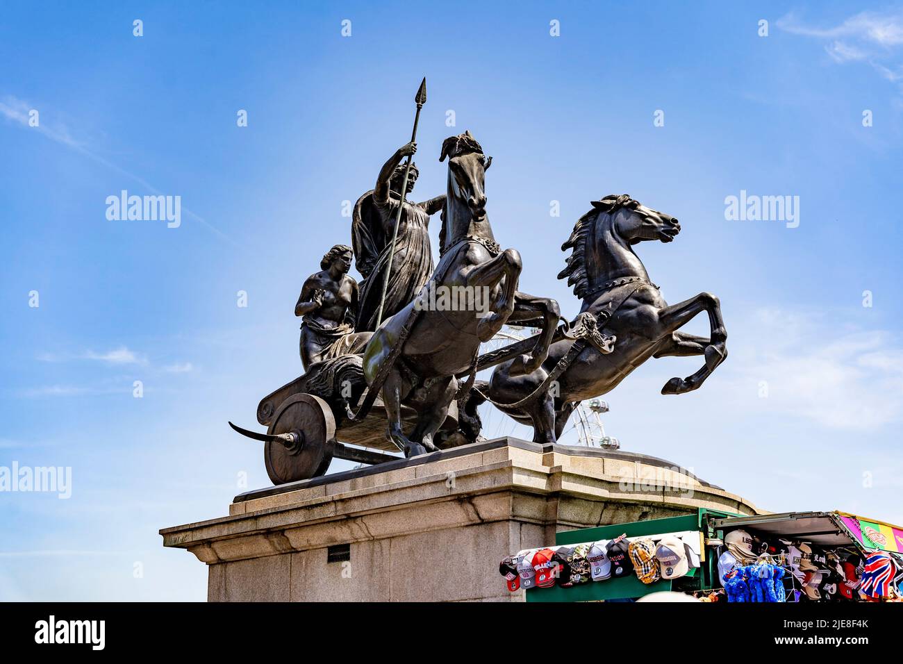 The statue of Boudicca and Her Daughters, queen of the British Iceni tribe, erected on the Victoria Embankment, Westminster bridge, London, UK Stock Photo
