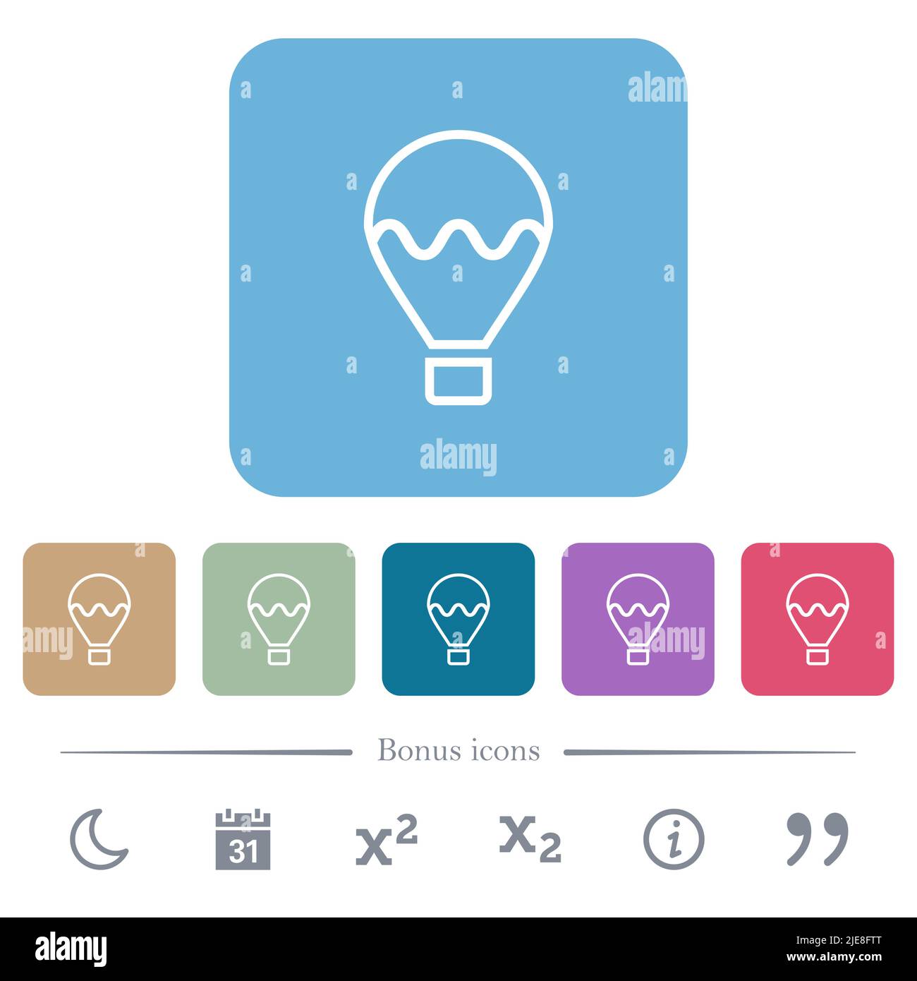 Air balloon outline white flat icons on color rounded square ...