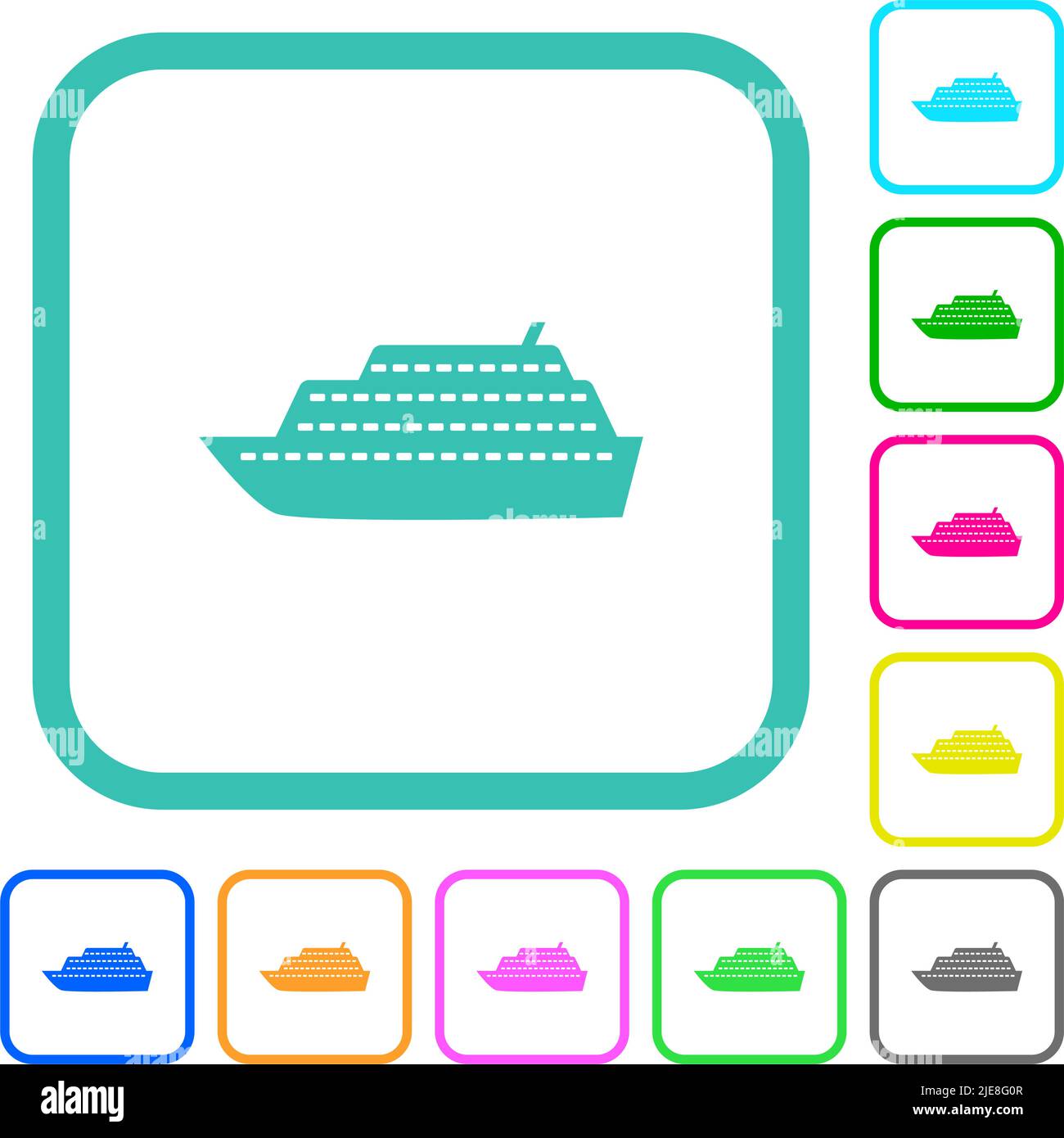 Cruise ship side view vivid colored flat icons in curved borders on ...