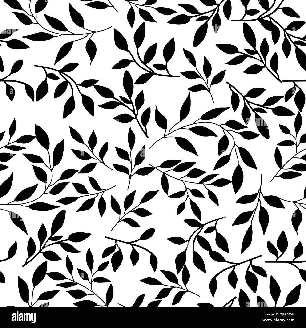 Black contour leaves seamless pattern on white background. Vector ...