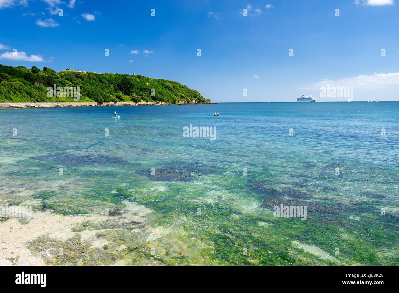 On Castle Beach Falmouth with Pendennis Point in the background Cornwall England UK Stock Photo