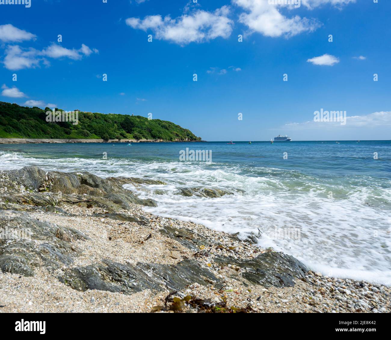 On Castle Beach Falmouth with Pendennis Point in the background Cornwall England UK Stock Photo