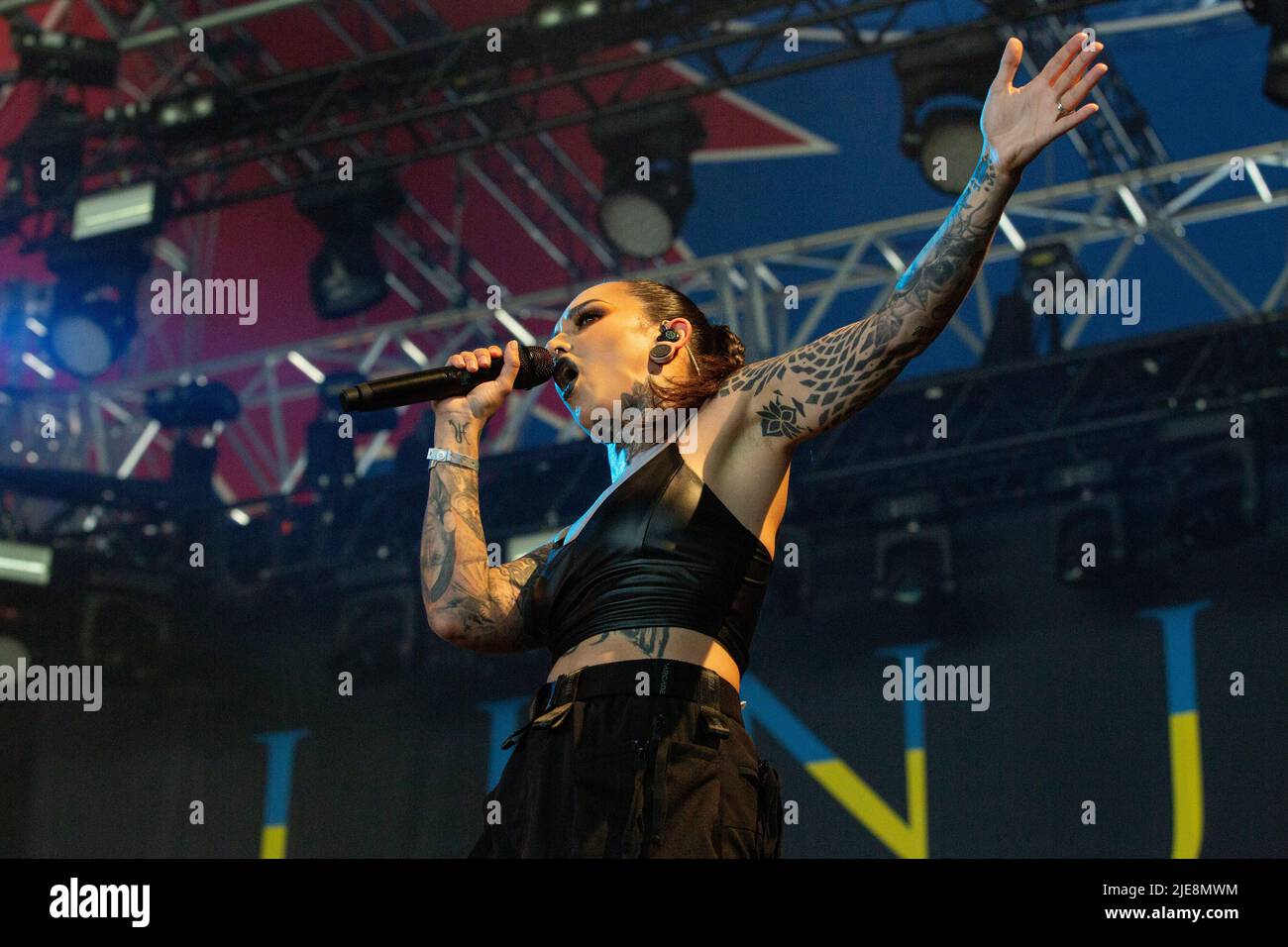Oslo, Norway. 24th, June 2022. The Ukrainian heavy metal band Jinjer performs a live concert during the Norwegian music festival Tons of Rock 2022 in Oslo. Here vocalist Tatiana Shmailyuk is seen live on stage. (Photo credit: Gonzales Photo - Per-Otto Oppi). Stock Photo