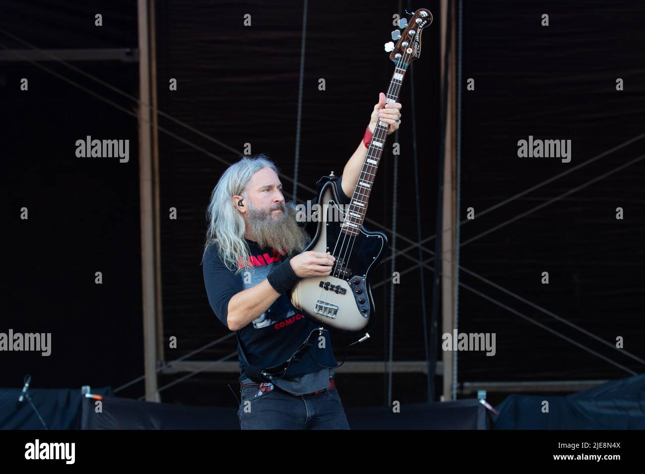 Oslo, Norway. 23rd, June 2022. The American metal band Mastodon performs a live concert during the Norwegian music festival Tons of Rock 2022 in Oslo. Here vocalist and bass player Troy Sanders is seen live on stage. (Photo credit: Gonzales Photo - Per-Otto Oppi). Stock Photo