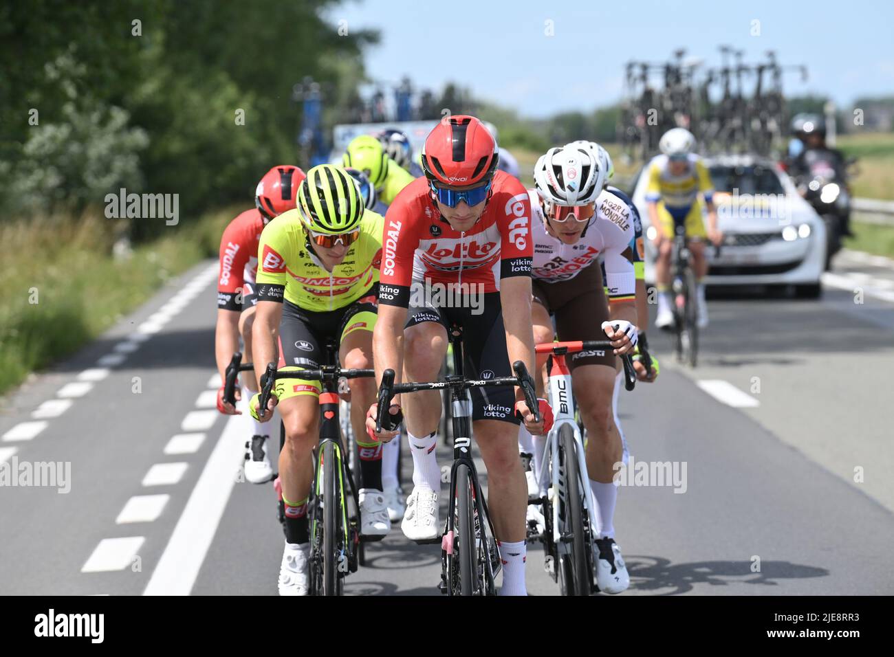 The breakaway group pictured during the men's elite race at the Belgian  cycling championships, a 209km