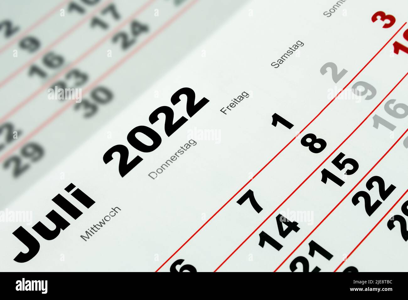 Deutscher Kalender 1. Juli 2022 Stock Photo