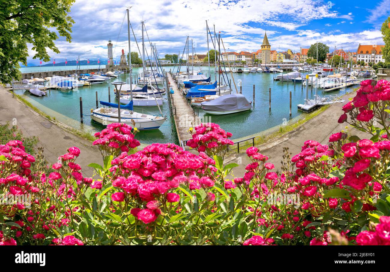Town of Lindau on Bodensee lake panoramic view, Bavaria region of Germany Stock Photo