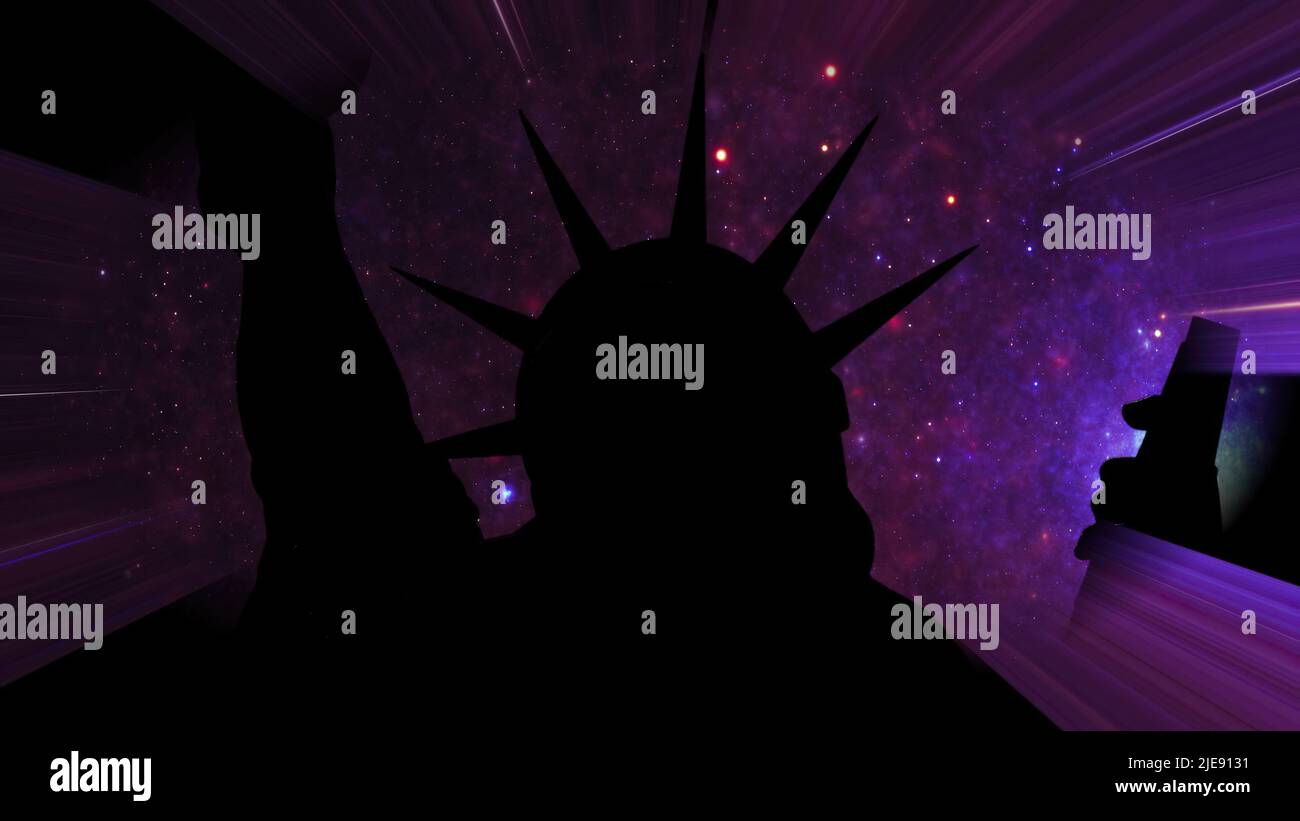 Statue of liberty against Stars in the night with light rays Stock