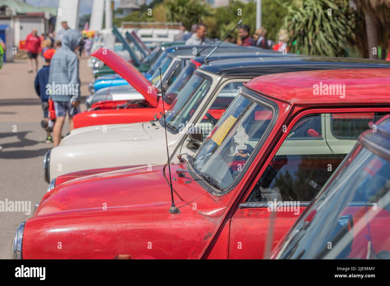 Southend on sea, UK. 26th June, 2022. Classic and vintage cars on display at the City Beach promenade in Southend. The cars and drivers have taken part in the 27th annual London to Southend classic vehicle run. Penelope Barritt/Alamy Live News Stock Photo