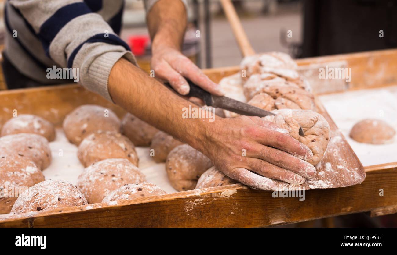 bread preparation. loaves of dough before baking Stock Photo Alamy
