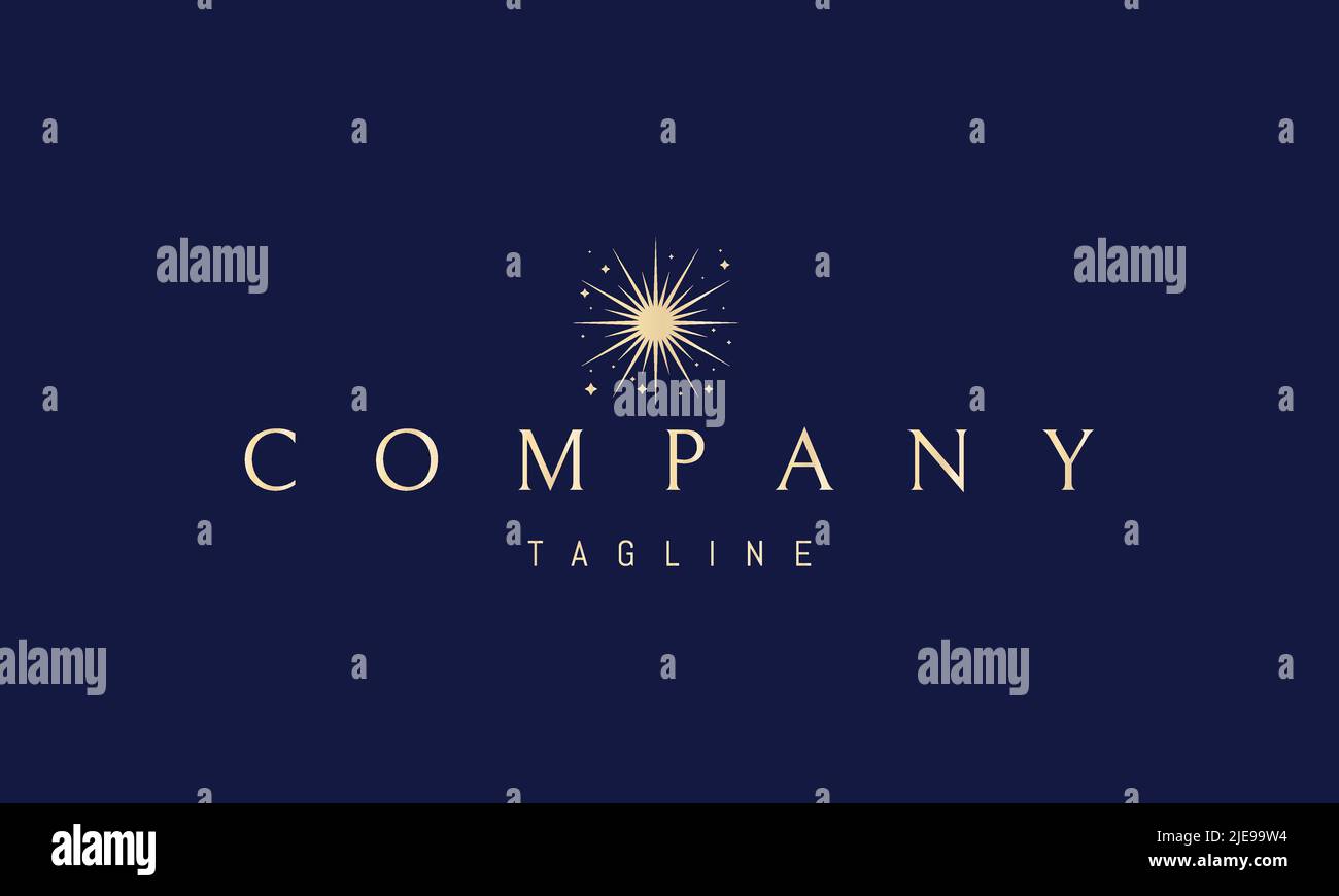 Vector golden logo on which an abstract image of a brightly shining star against the background of stars. Stock Vector