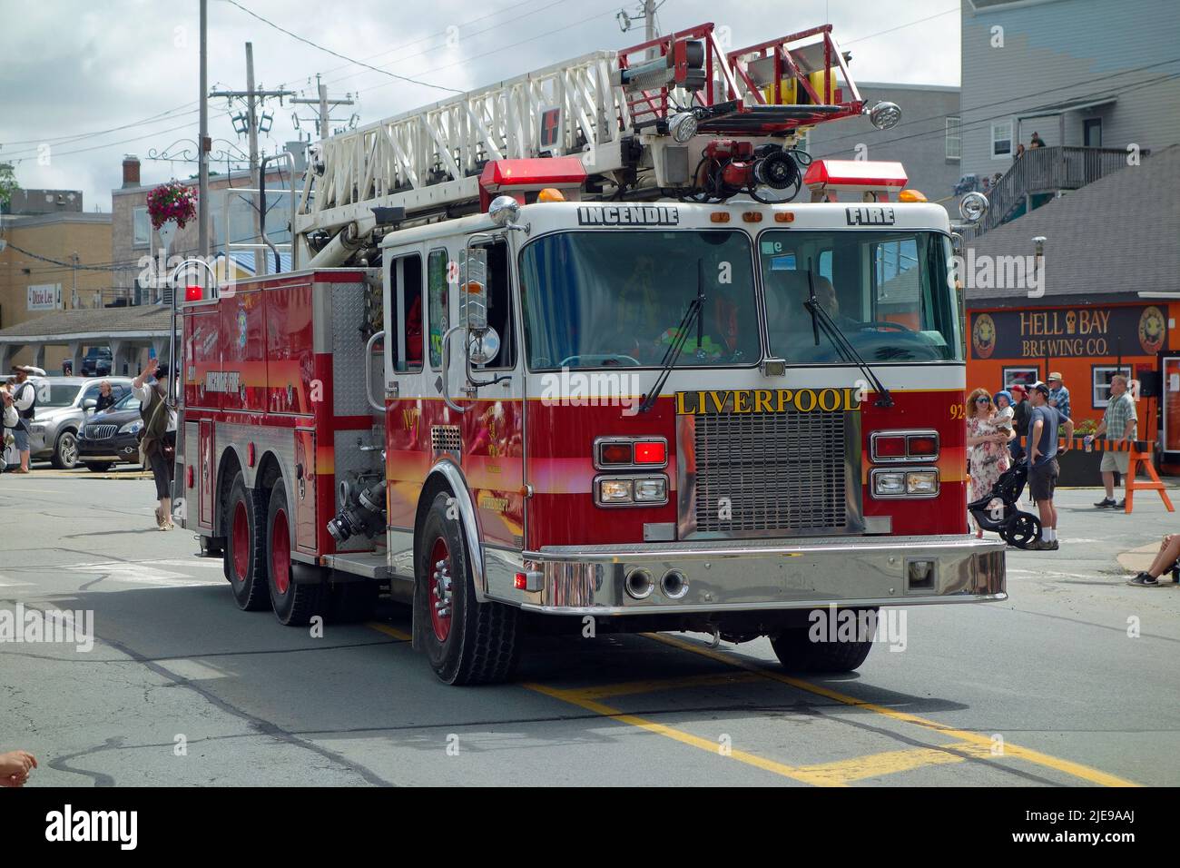 Fire ladder truck, Liverpool, Nova Scotia, Canada Stock Photo