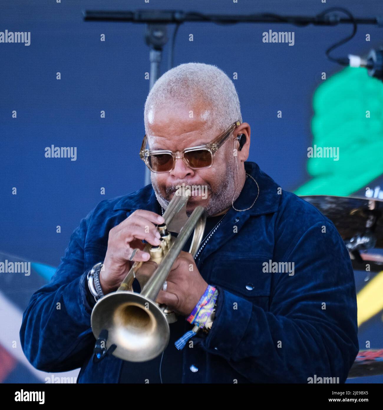 UK. 26th June, 2022. UK. Sunday, Jun. 26, 2022. Terence Blanchard performing on the Pyramid Stage during the Glastonbury Festival Worthy Farm . Picture by Credit: Julie Edwards/Alamy Live News Stock Photo