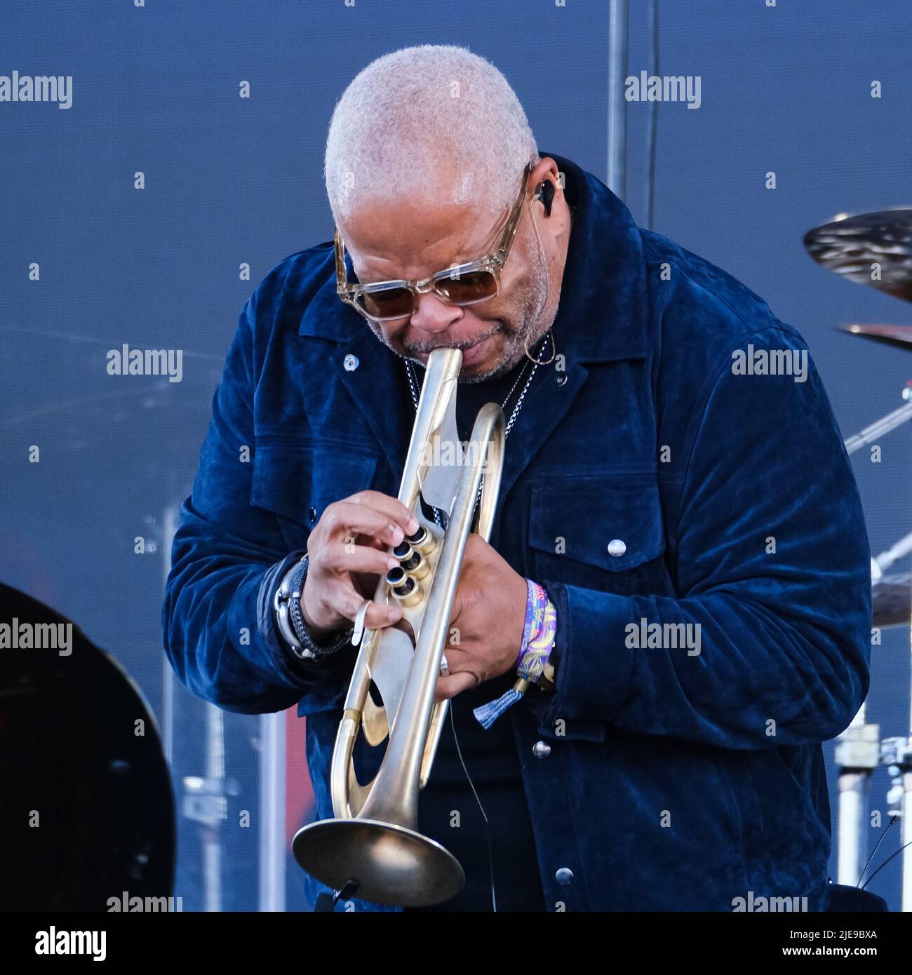 UK. 26th June, 2022. UK. Sunday, Jun. 26, 2022. Terence Blanchard performing on the Pyramid Stage during the Glastonbury Festival Worthy Farm . Picture by Credit: Julie Edwards/Alamy Live News Stock Photo