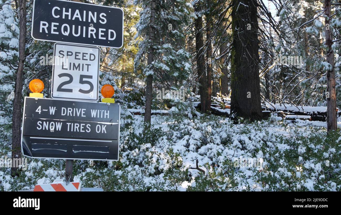 Chains or snow tires required traffic sign, mountains winter highway