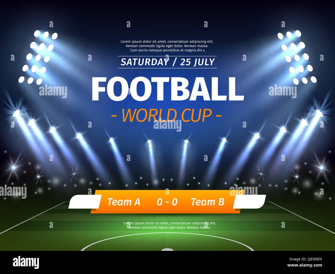 Stadium lights poster. Football match invitation banner, sport background  with spotlights, green field with projector, soccer field and spectator  Stock Vector Image & Art - Alamy