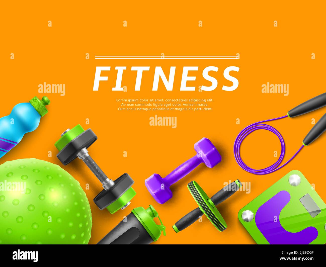 Realistic gym fitness accessories. Frame background with place for text,  training yoga equipment, sports devices, female workout objects, 3d  skipping Stock Vector Image & Art - Alamy