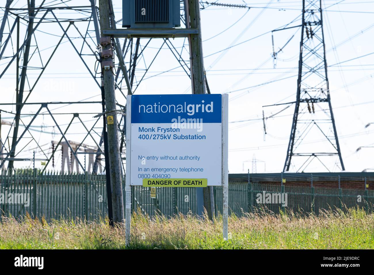 Monk Fryston Substation national grid sign, North Yorkshire, England, UK Stock Photo