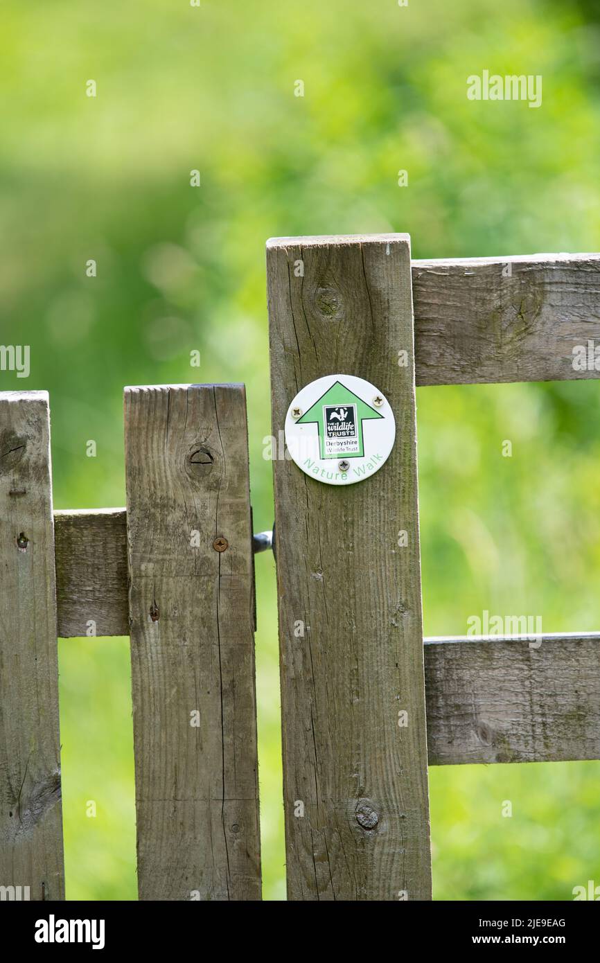 Derbyshire Wildlife Trust nature walk sign Stock Photo