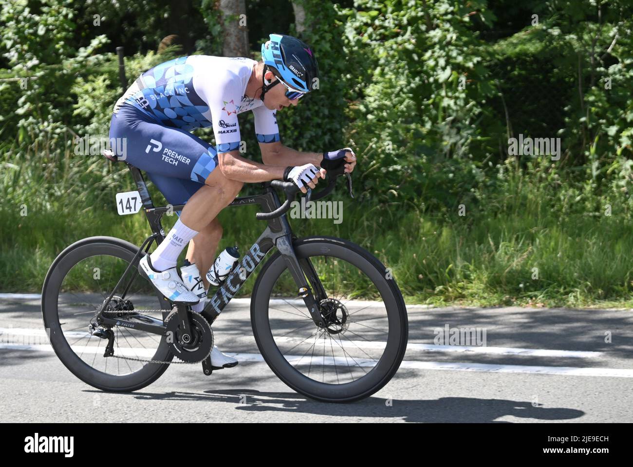 Belgian Sep Vanmarcke of Israel-Premier Tech pictured in action during the  men's elite race at the Belgian cycling championships, a 209km race in from  and to Middelkerke, Sunday 26 June 2022. BELGA