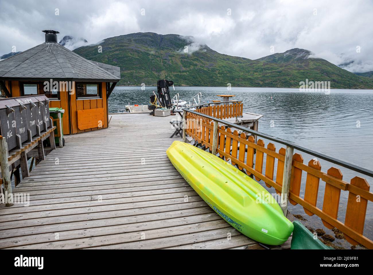 Canoe/kayak rental at Synatur on Oksfjord, Norway Stock Photo