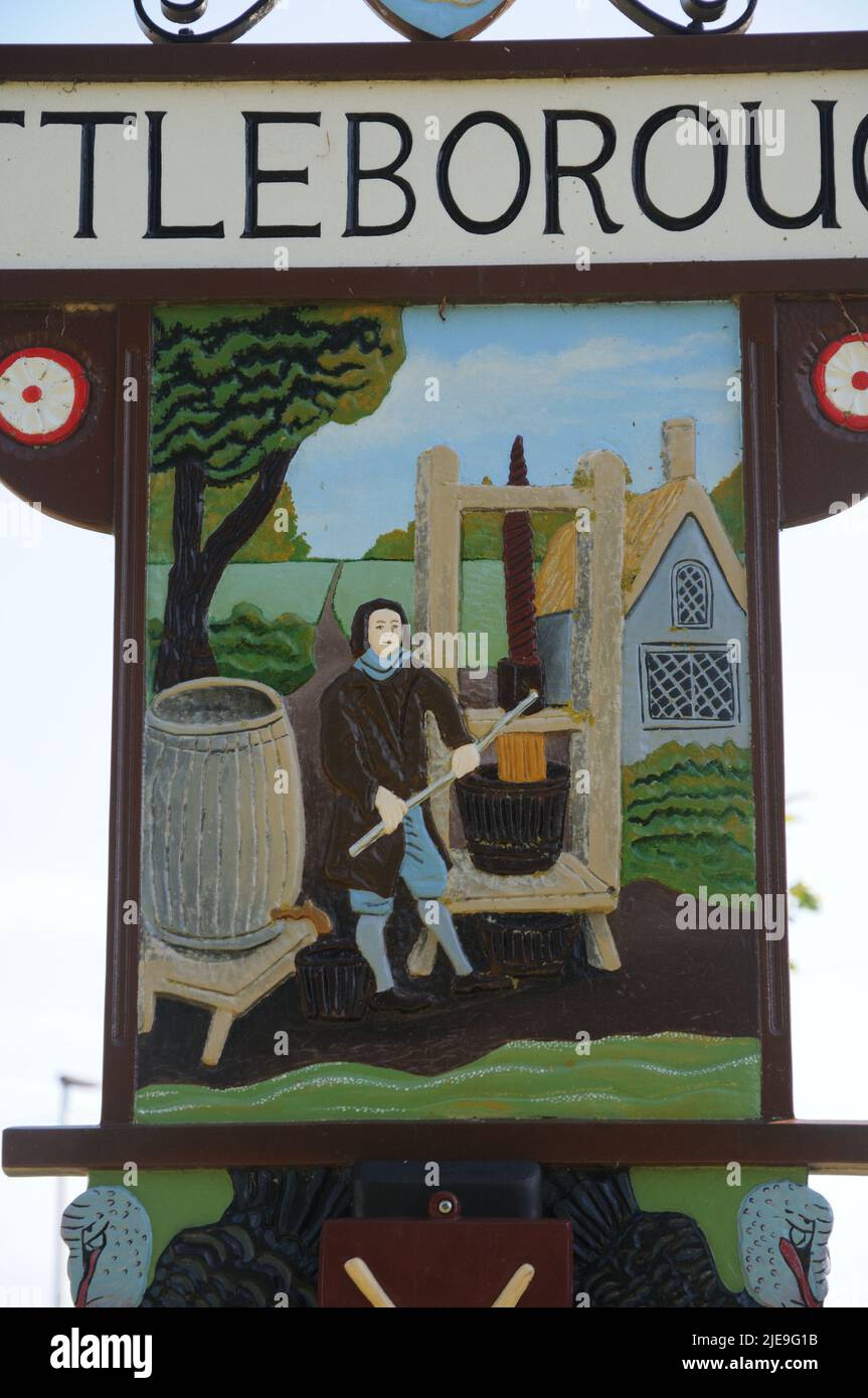 Village sign, Attleborough, Norfolk Stock Photo