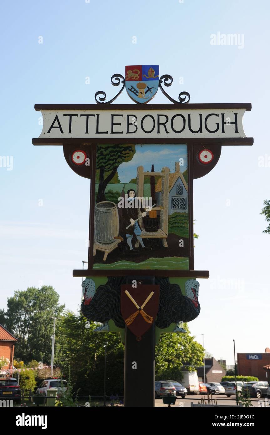 Village sign, Attleborough, Norfolk Stock Photo