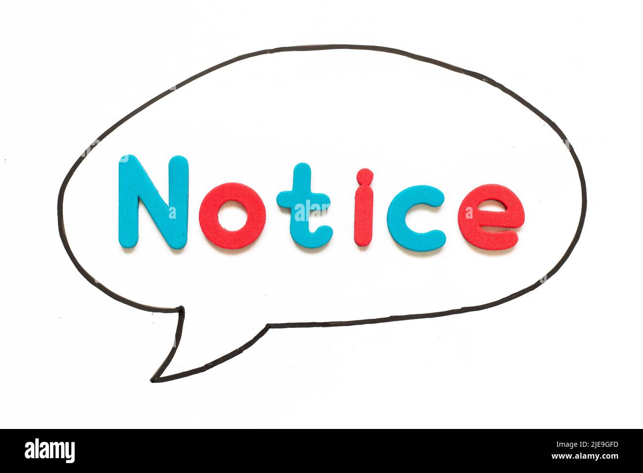 Alphabet letter with word notice in black line hand drawing as bubble