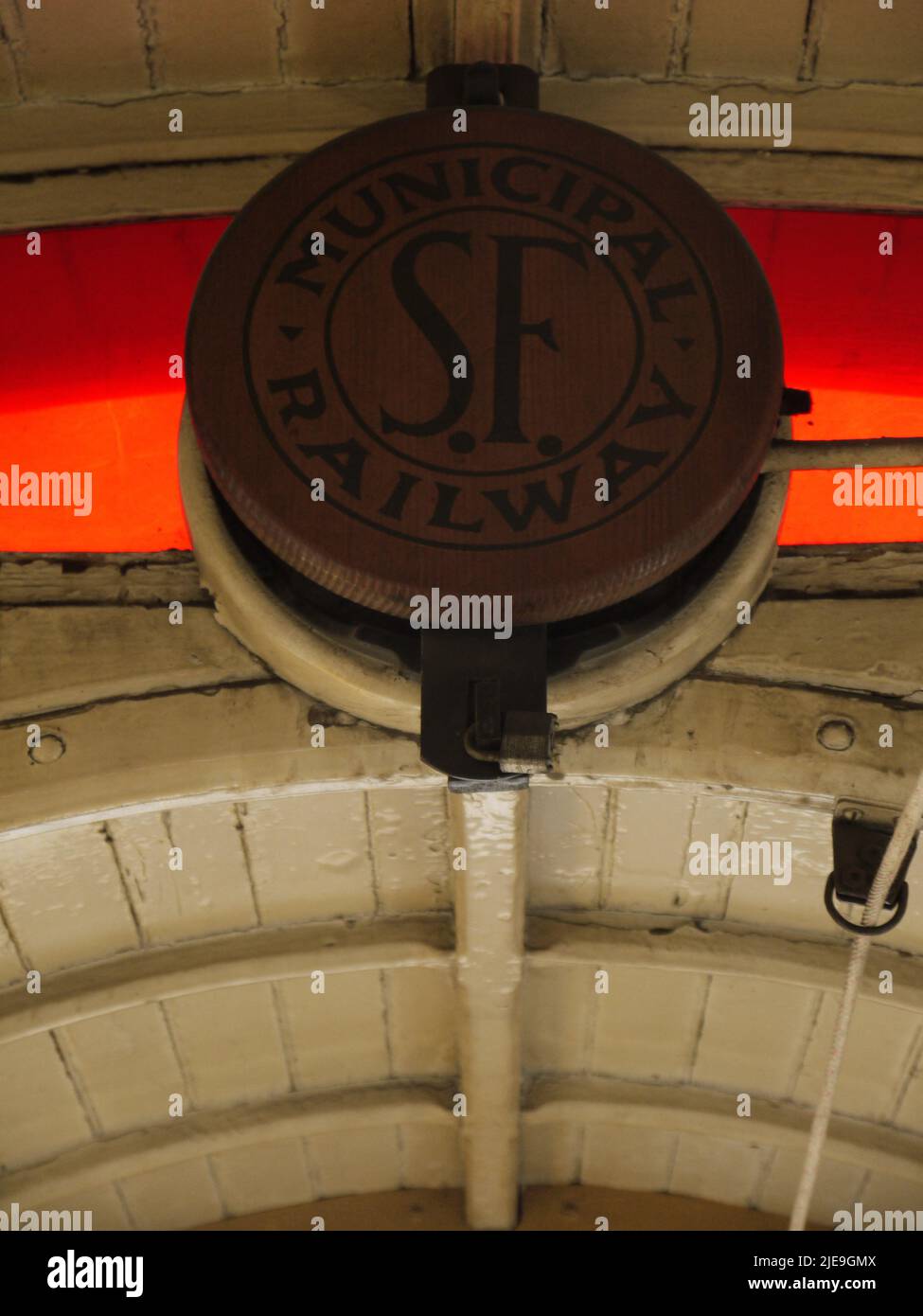 Cable Car Interior: SF Municipal Railway Logo Stock Photo