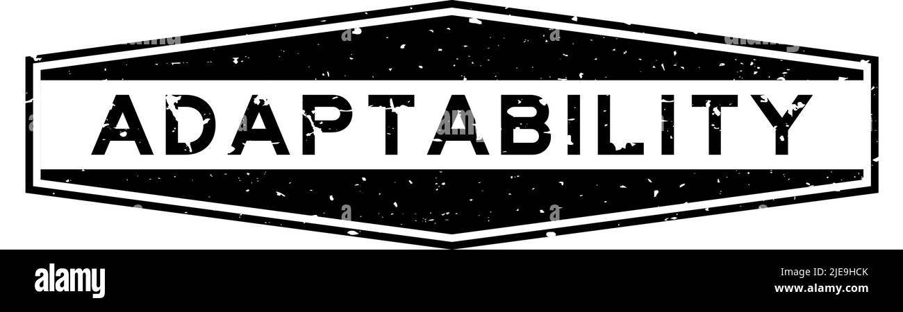 Grunge black adabtability word hexagon rubber seal stamp on white ...