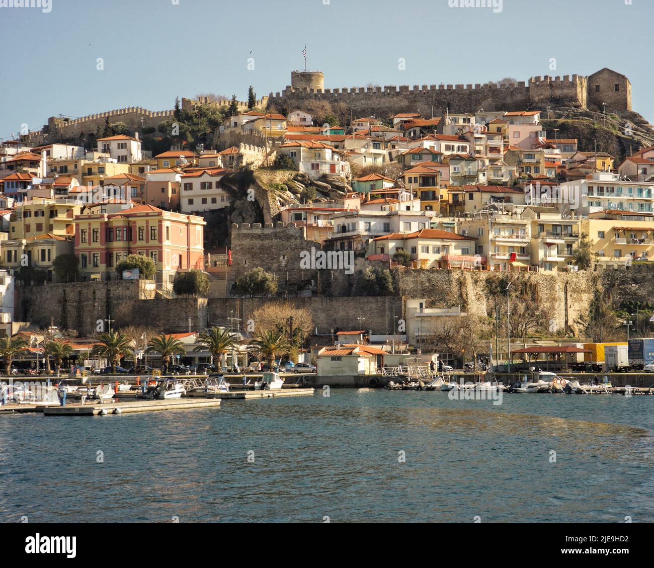 Kavala is a city of Greece, the second in the north of the country and the main port of eastern Macedonia, in the Kavala bay in front of the Tassos. Stock Photo