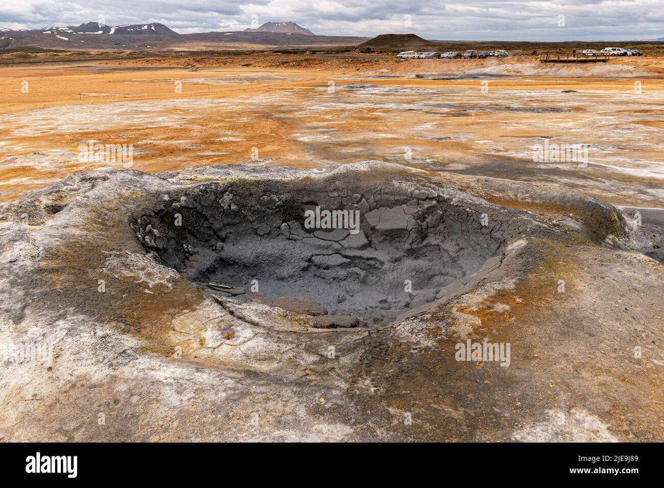 Mud pool in large geothermal area Hverir in northern Iceland Stock Photo