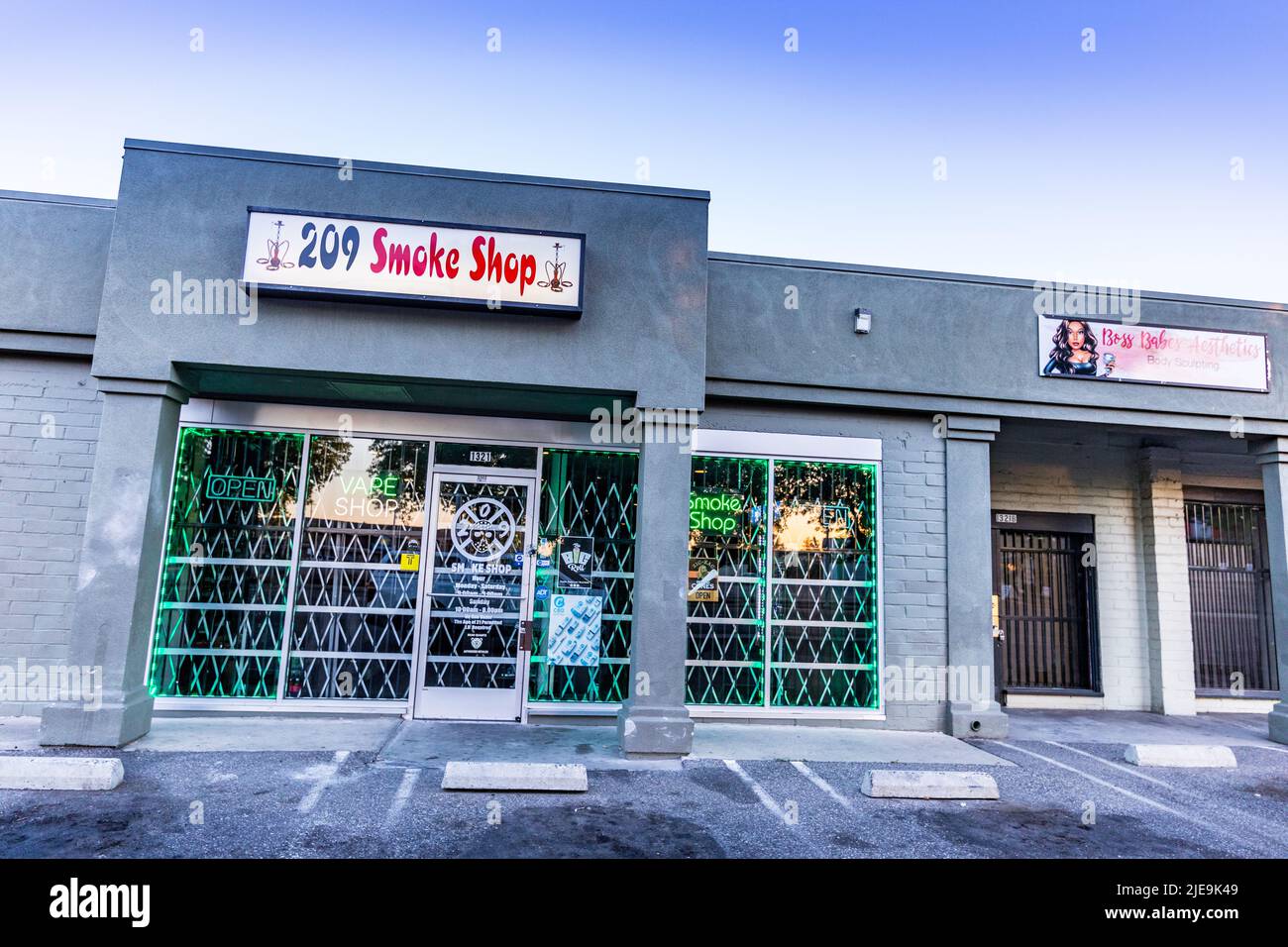 A Smoke shop and Body Sculpting shop in Modesto California USA Stock Photo