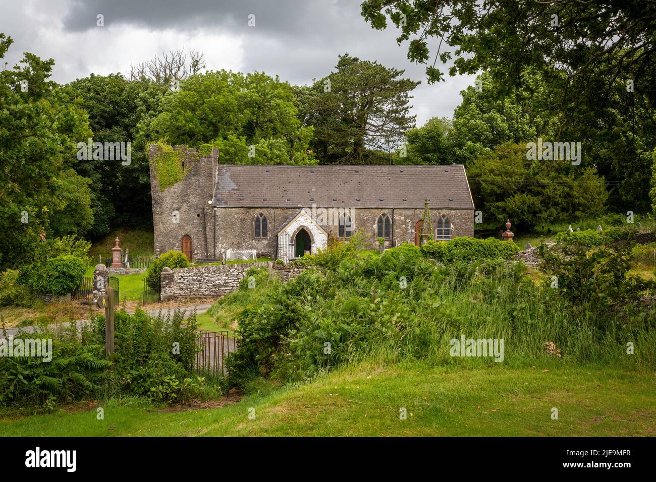 Llangiwg Catholic Church overlooking the town of Pontardawe in the Swansea Valley, South Wales UK Stock Photo