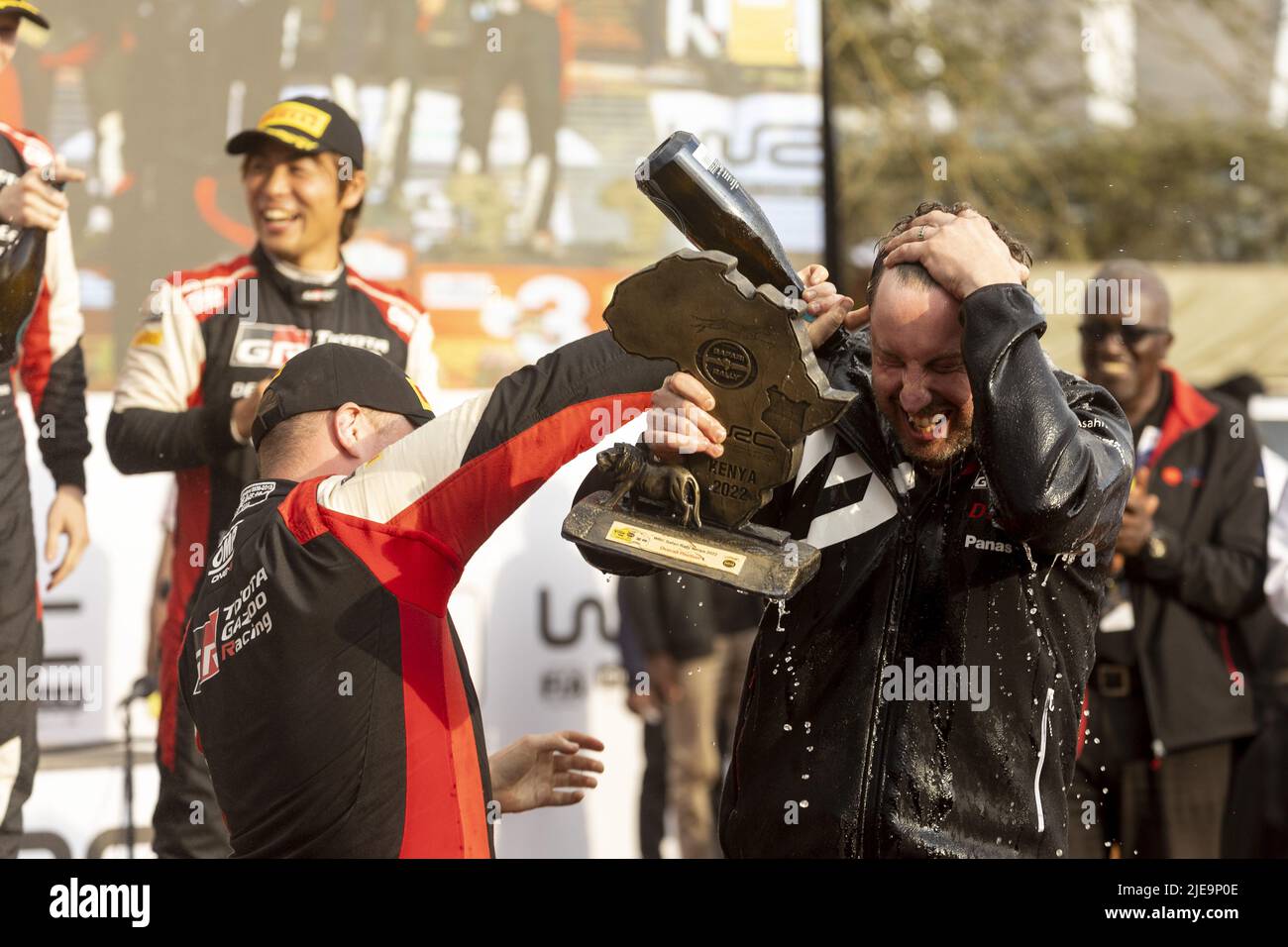 June 26, 2022, Rome, Kenya: podium, portrait during the Safari Rally Kenya 2022, 6th round of the 2022 WRC World Rally Car Championship, from June 23 to 26, 2022 at Nairobi, Kenya - Photo Nikos Katikis/DPPI/LiveMedia. (Credit Image: © Nikos Katikis/LPS via ZUMA Press) Stock Photo