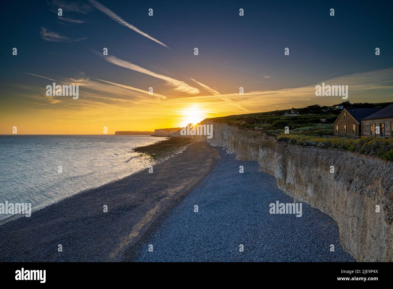 The Seven Sisters  at Birling Gap during sunset on the South Downs National Park, Eastbourne, East Sussex, England, Uk, Gb Stock Photo