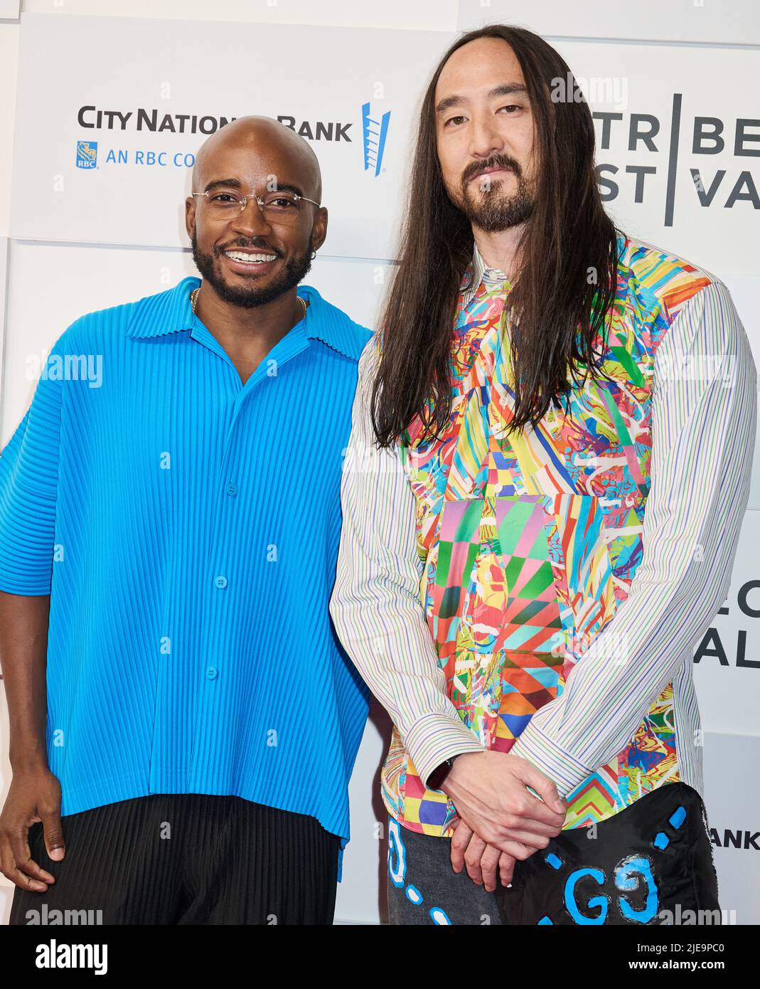 NEW YORK, NY, USA - JUNE 13, 2022: Jacques Morel and Steve Aoki attend the Tribeca Festival 'Storytellers - Steve Aoki with Jacques Morel'. Stock Photo